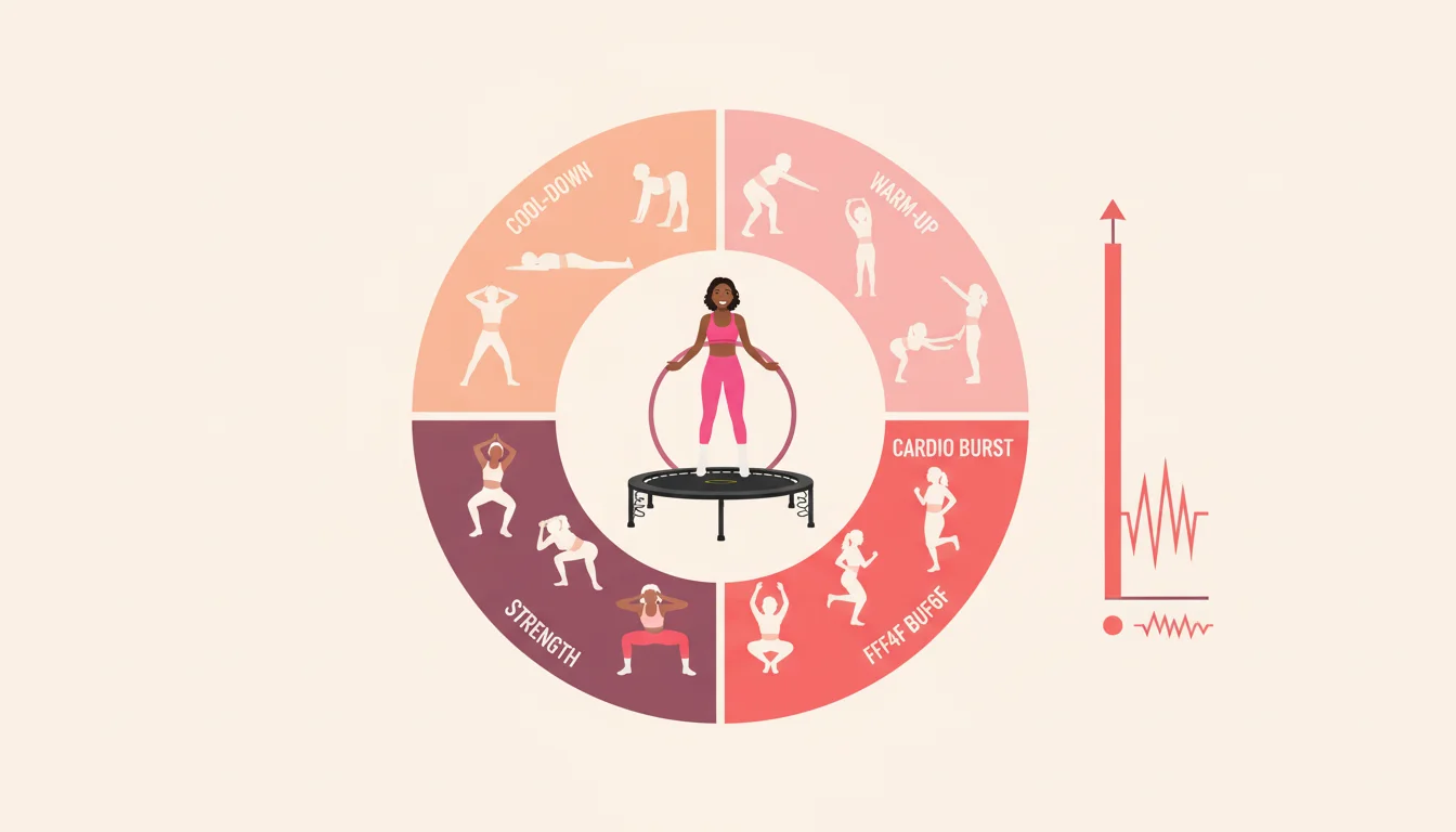 Infografía rutina 30 minutos trampolín fitness